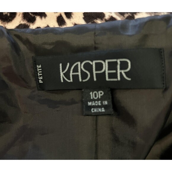 Kasper Blazer Womens 10P Leopard Animal Print Single Button Jacket Petite Brown - Picture 7 of 9